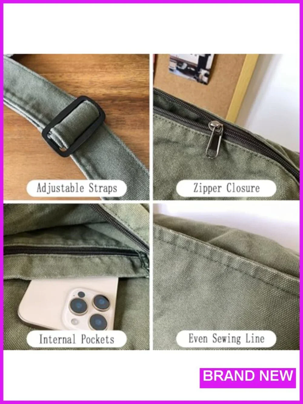 Canvas Messenger Bag Large Crossbody Shoulder Bag with Multiple Pockets for